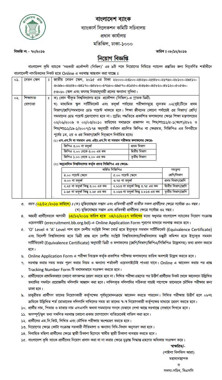 Bangladesh Krishi Bank job