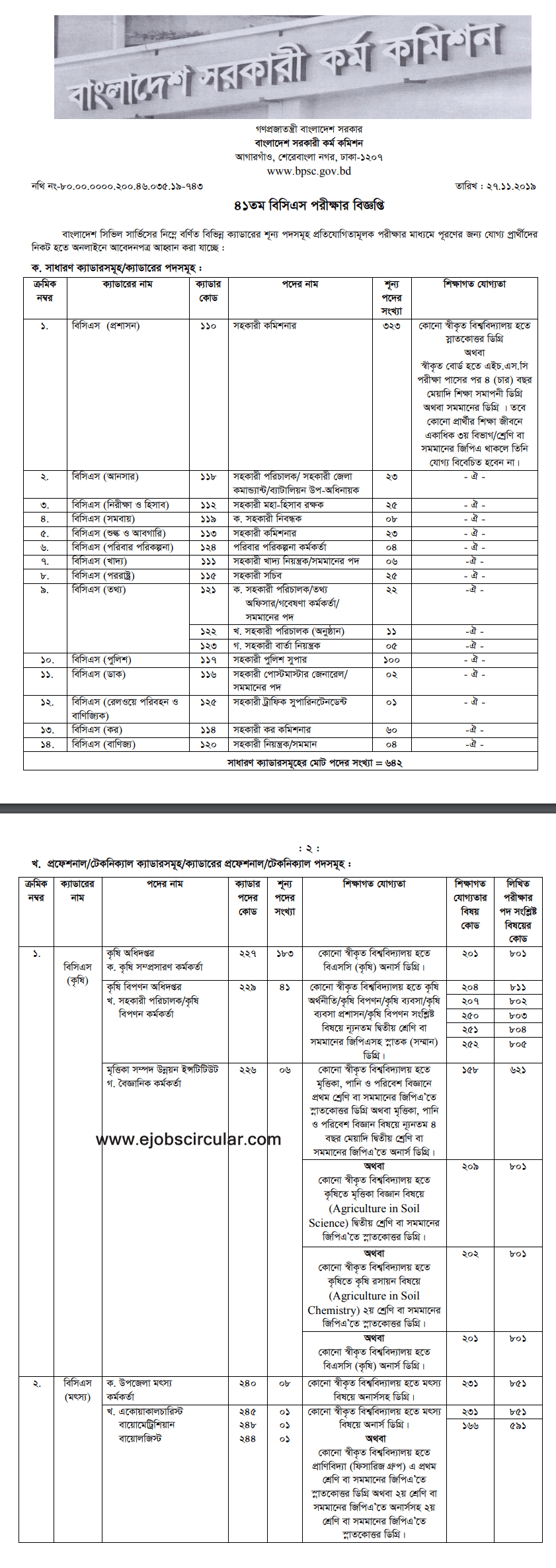 41th bcs circular 2019