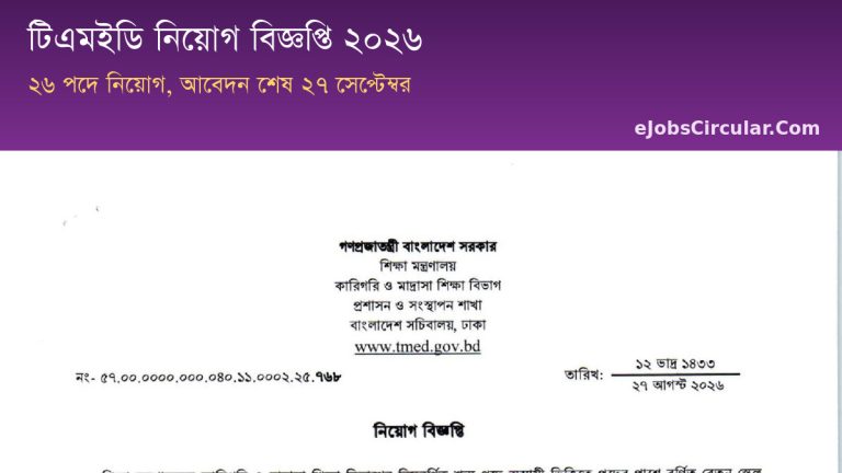 TMED Job Circular 2026, 26 posts 5 categories