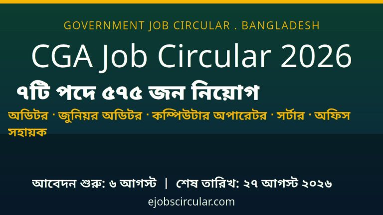 CGA Job Circular 2026 - Auditor, Junior Auditor, Computer Operator, Sorter, Office Sohayak - 575 vacancies