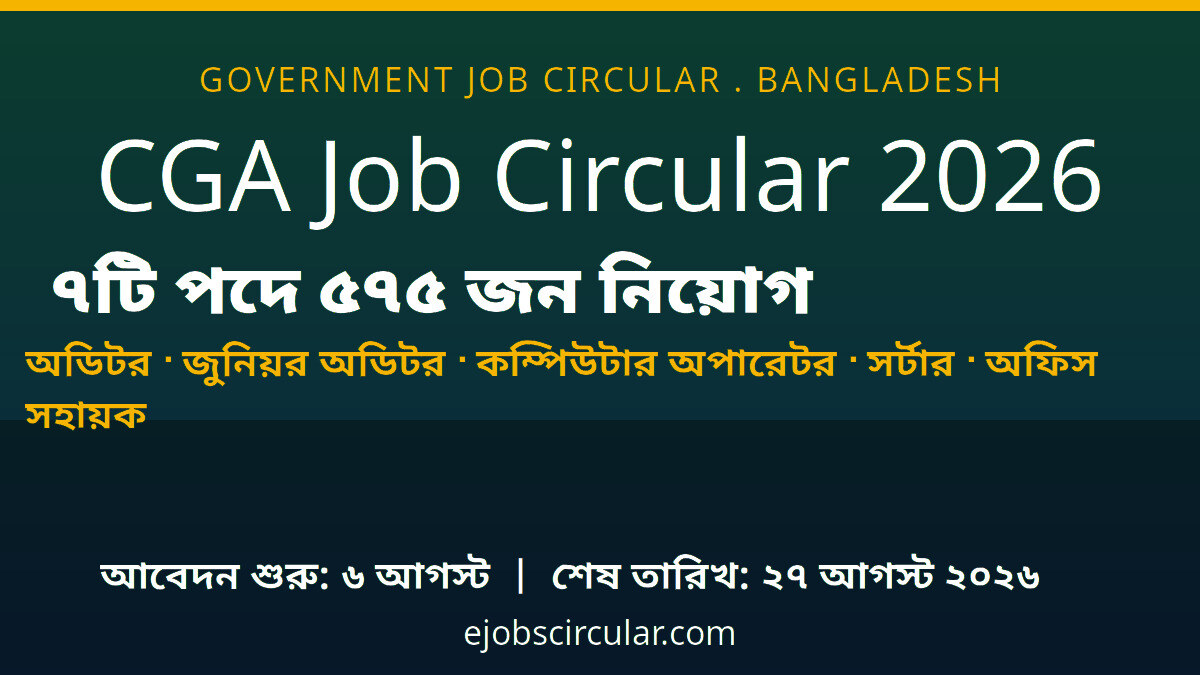 CGA Job Circular 2026 - Auditor, Junior Auditor, Computer Operator, Sorter, Office Sohayak - 575 vacancies