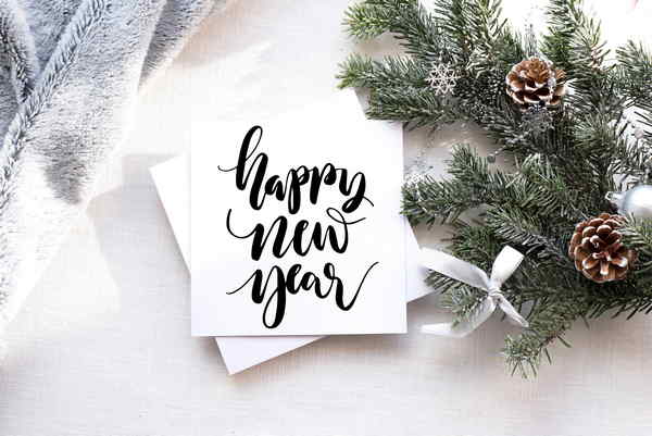 A elegant and sophisticated New Year's card with a gold or silver foil design