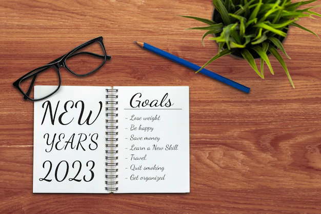 Happy New Year 2023 resolution list and pen
