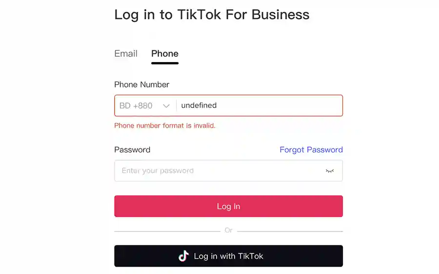 tiktok ads login