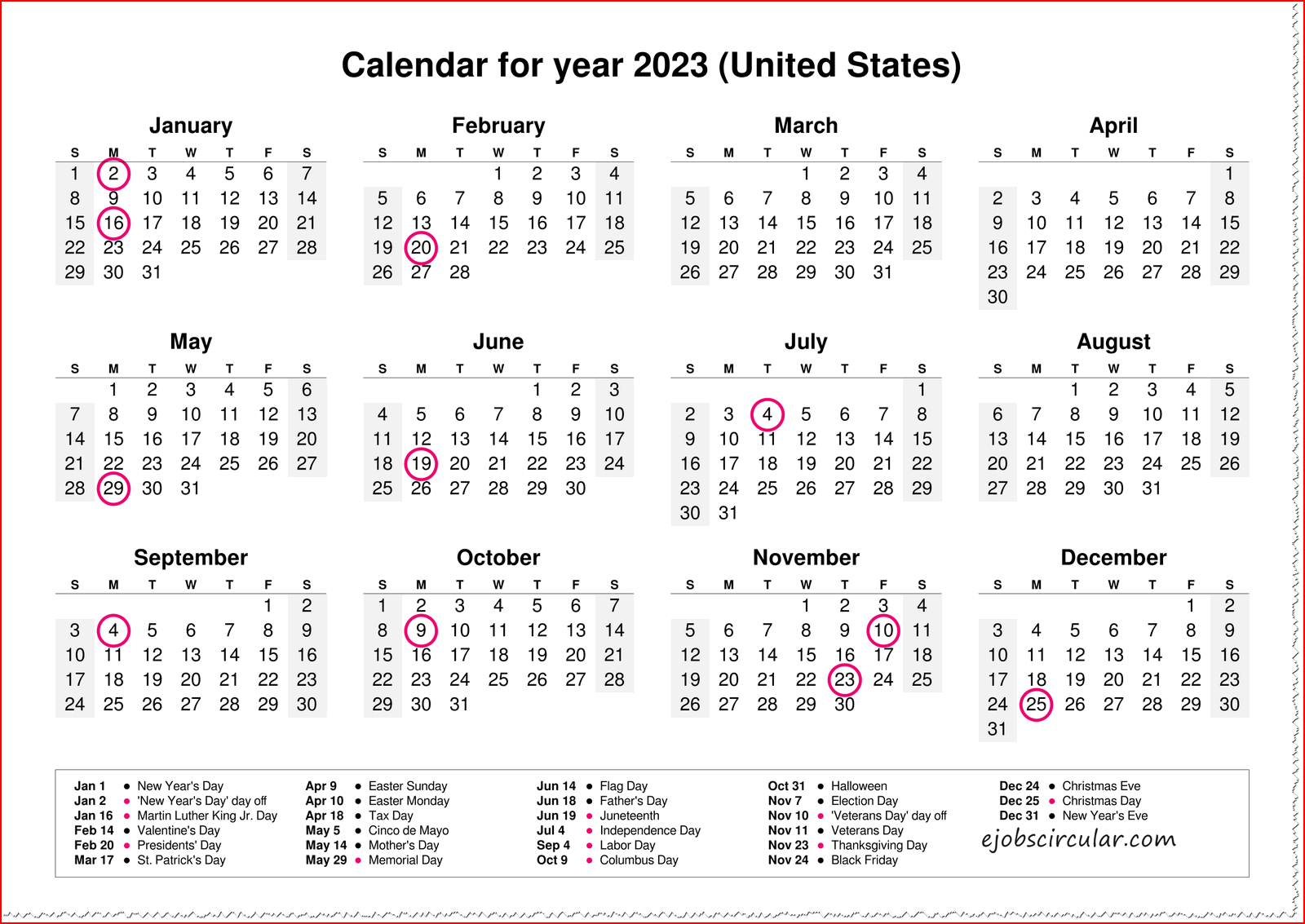 Printable Calendar 2023