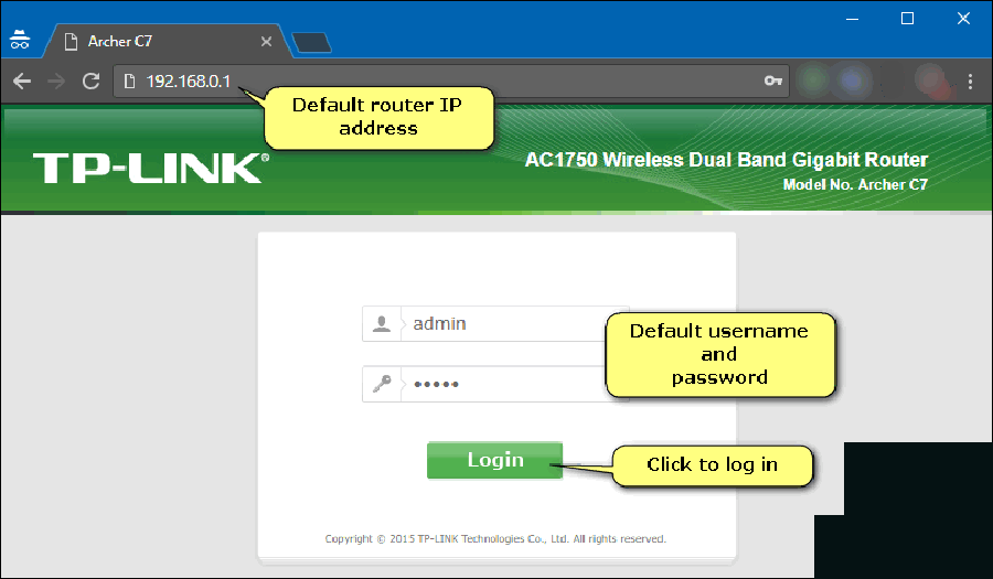 TP-Link web interface login screen