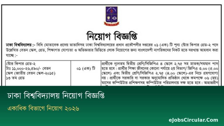 Dhaka University Job Circular 2026, multiple departments