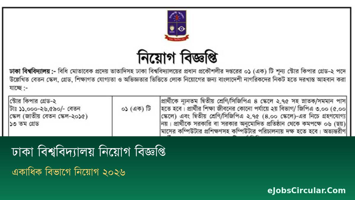 Dhaka University Job Circular 2026, multiple departments